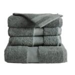 Tvirtas, tankios medžiagos žalios spalvos rankšluostis