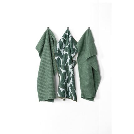 Virtuvinių rankšluosčių rinkinys „Essentials“ žalios spalvos, pagamintas iš 85 % poliesterio ir 15 % poliamido